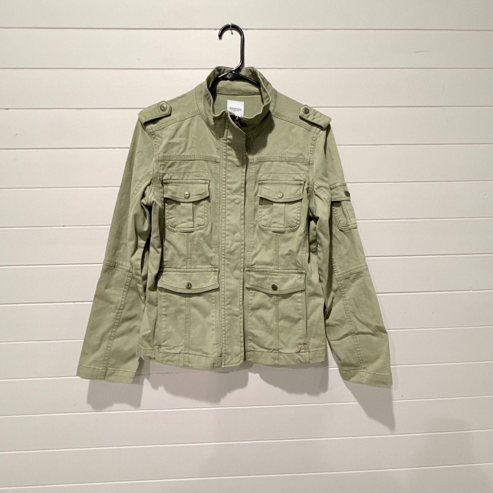 Kensie Jeans Utility Field Jacket Womens M Green Cargo Military Cotton Spandex
